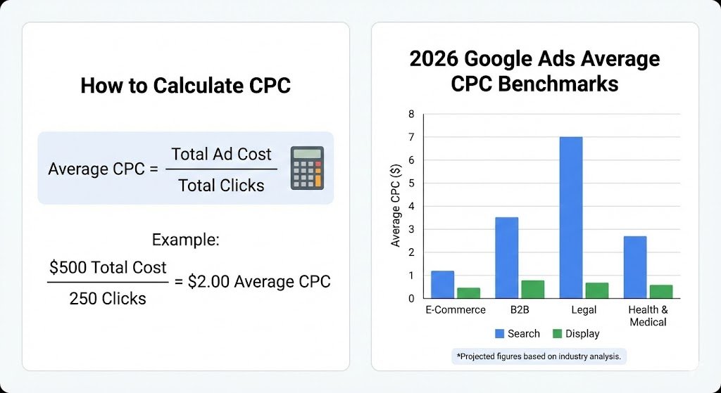 CPC Calculation and Benchmarks Infographic